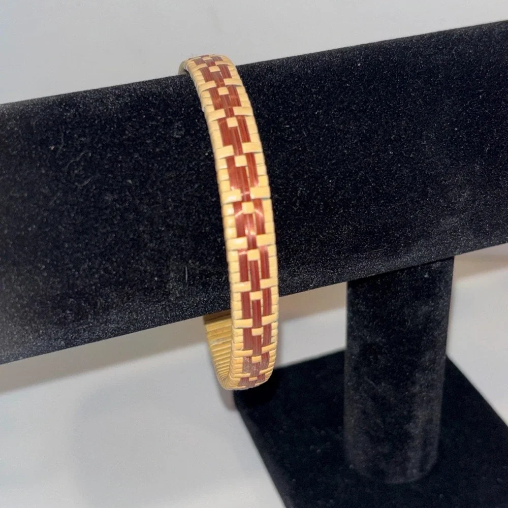 Vintage Woven Straw Bamboo Bangle Bracelet Boho MCM Taiwan Republic of China